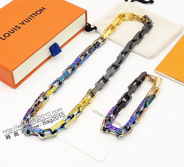 Louis Vuitton新款飾品 路易威登拼色粗鏈條手環手鐲 LV淬火彩色手鏈  zglv2166